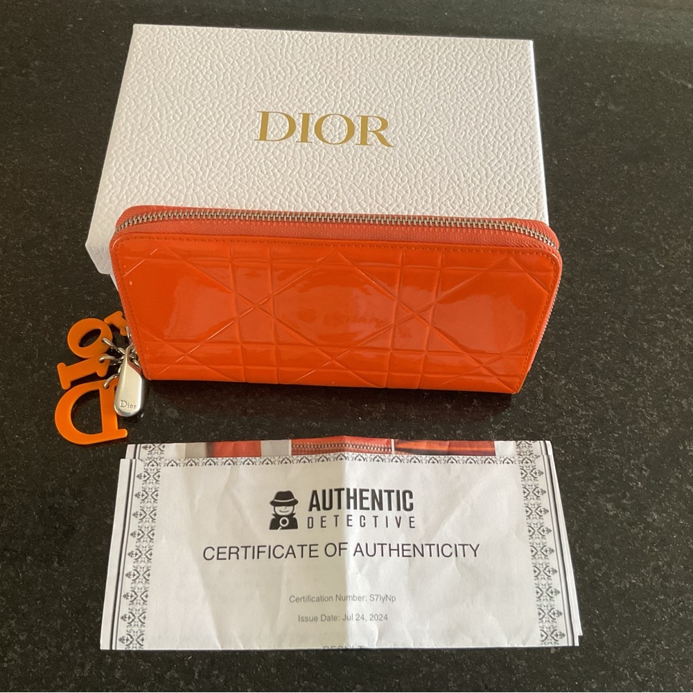 SOLD!    Dior Patent Leather Orange Wallet EUC